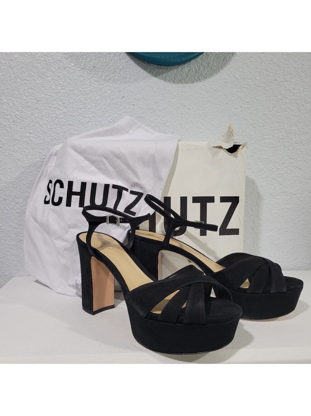 Schutz Keefa Platform Sandal Heels Black Sz 10.5 - Picture 1 of 10